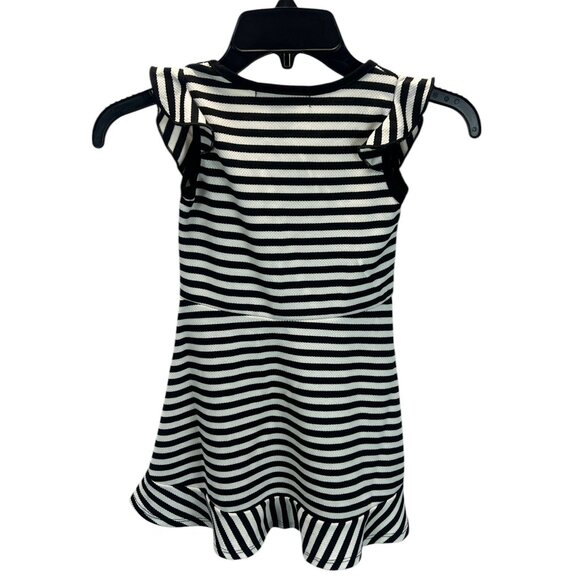 Love Alexa Girls Striped Dress Size 4 Black White Ruffle Sleeve Stretch Casual - Picture 5 of 5